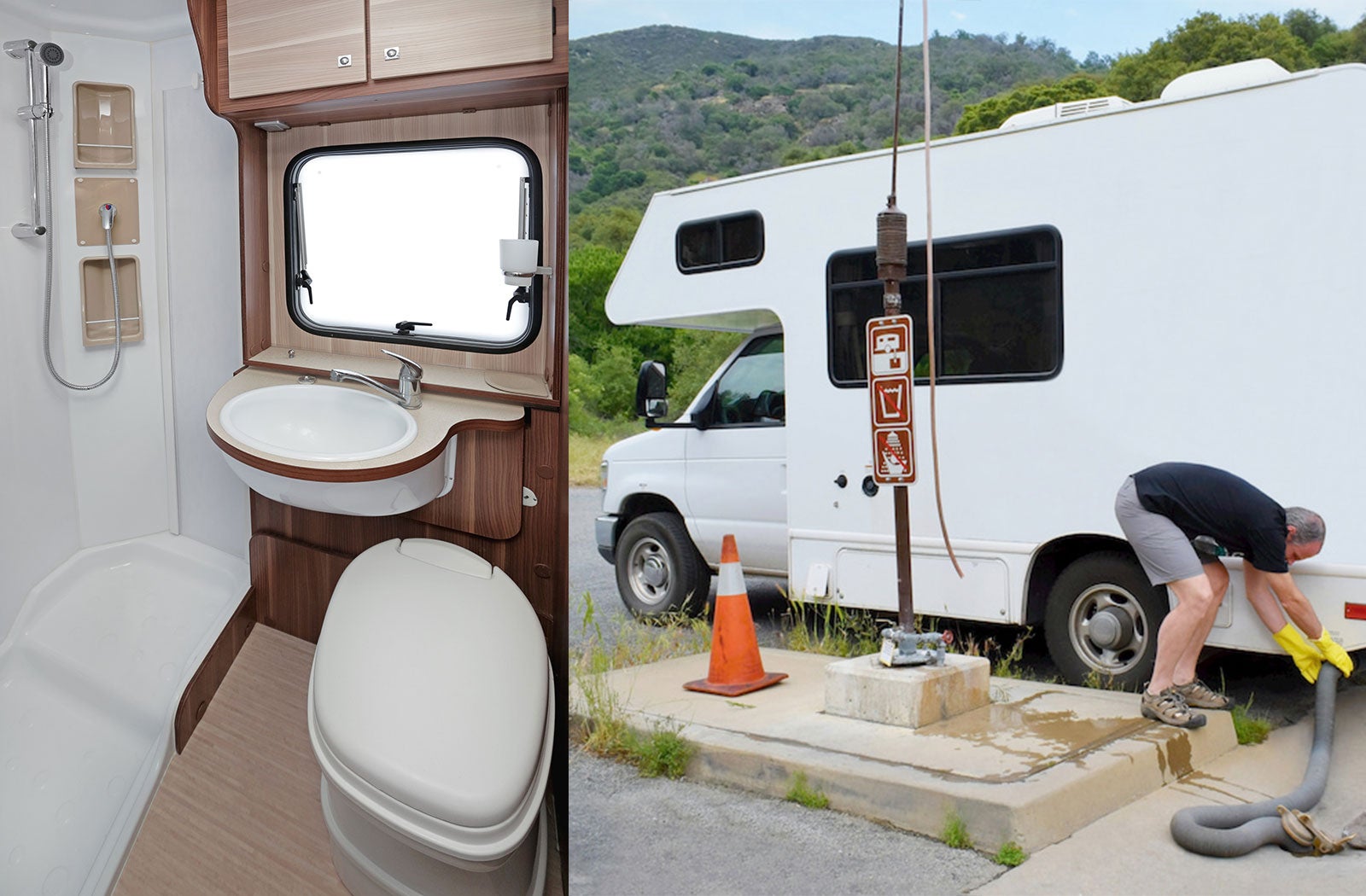 Portable RV/camper toilet and holding tank setup in Brighton, Michigan